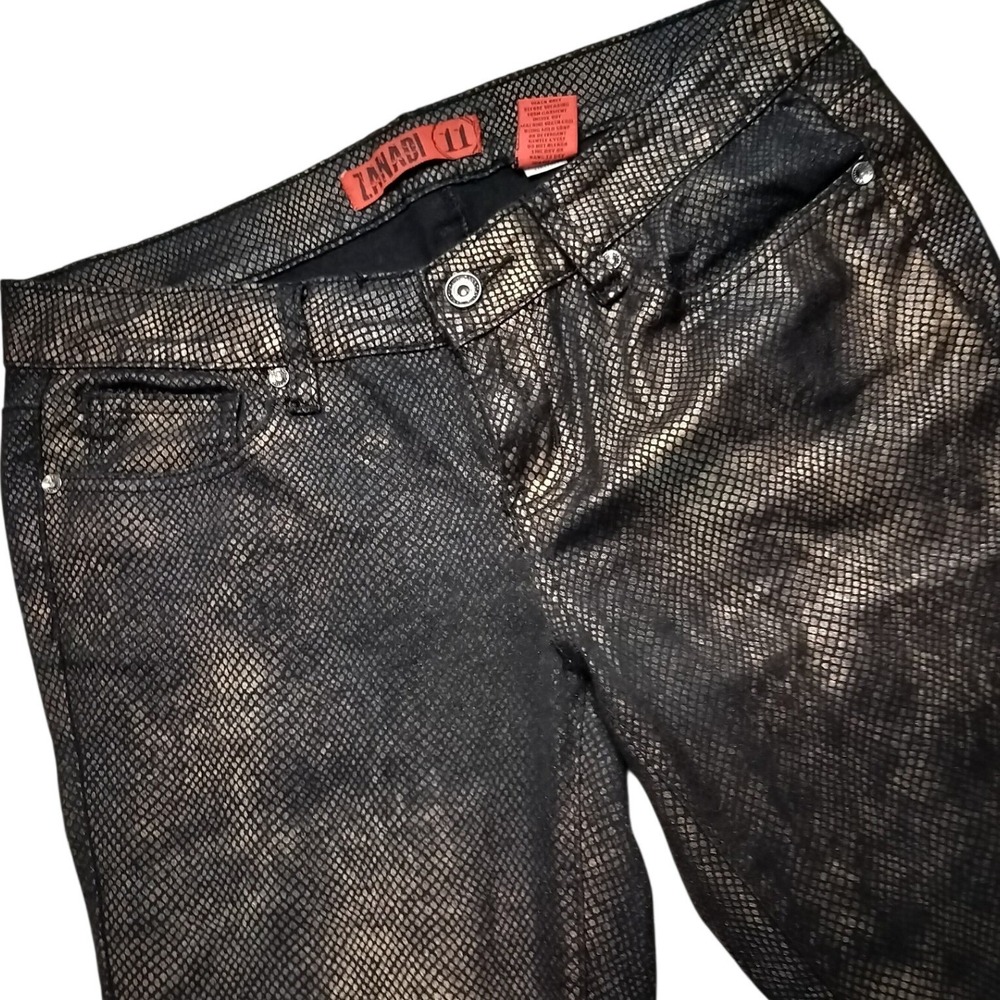 ZANADI Metallic Snakeskin Print Skinny Jeans Black Bronze JR‎ Size 11 Edgy Y2K